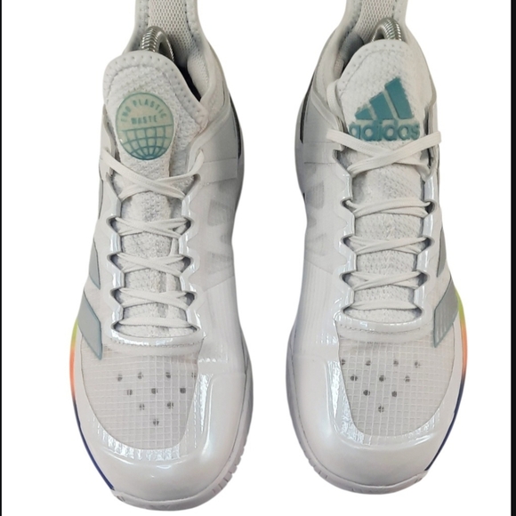 Adidas Adizero Ubersonic 4 Tennis Trainers White Silver Cyan US 9 Women’sShoes - Picture 4 of 5